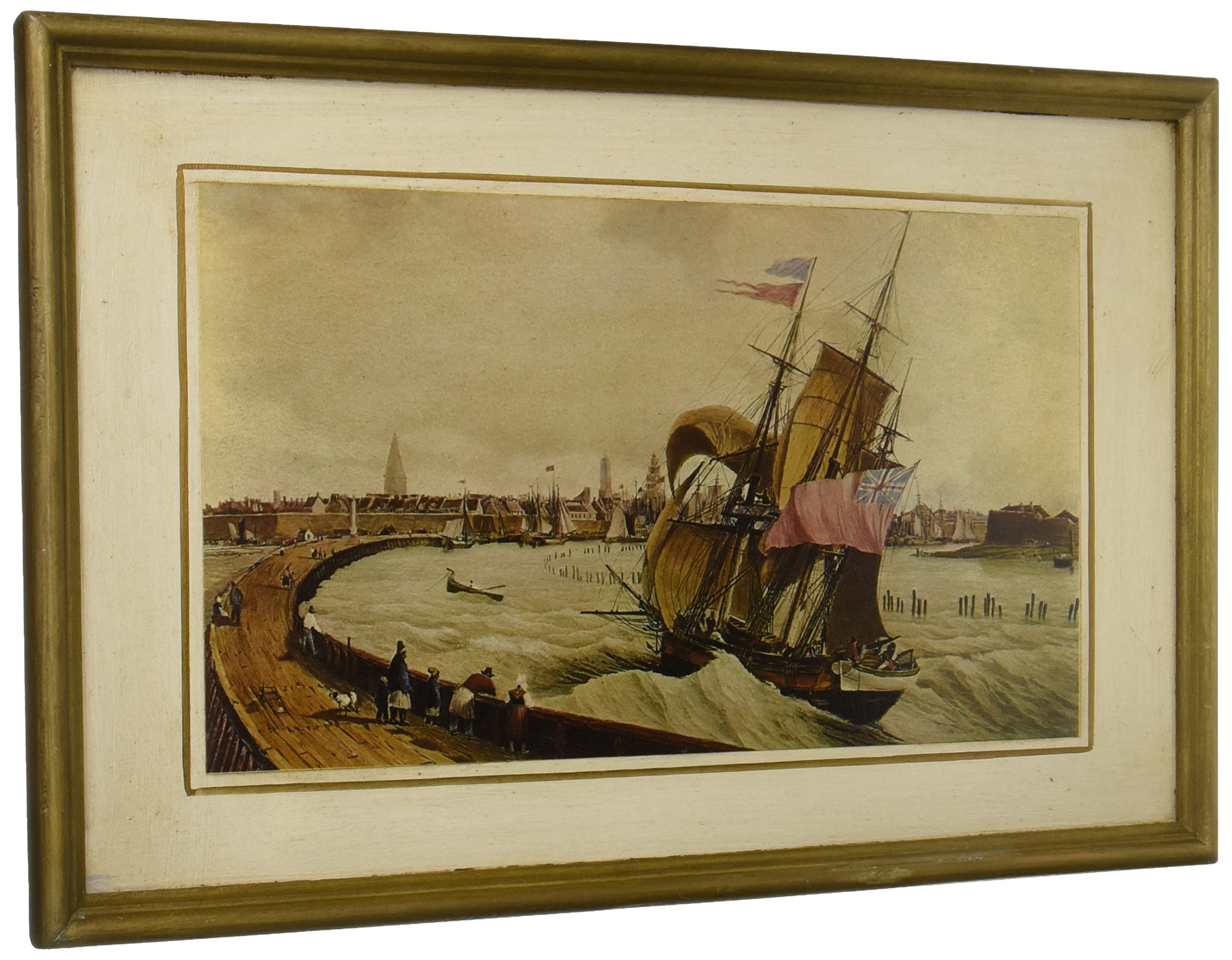 Amazon.co.jp: 木製壁掛け 額縁絵 帆船 art.5…追風で入港するイギリス