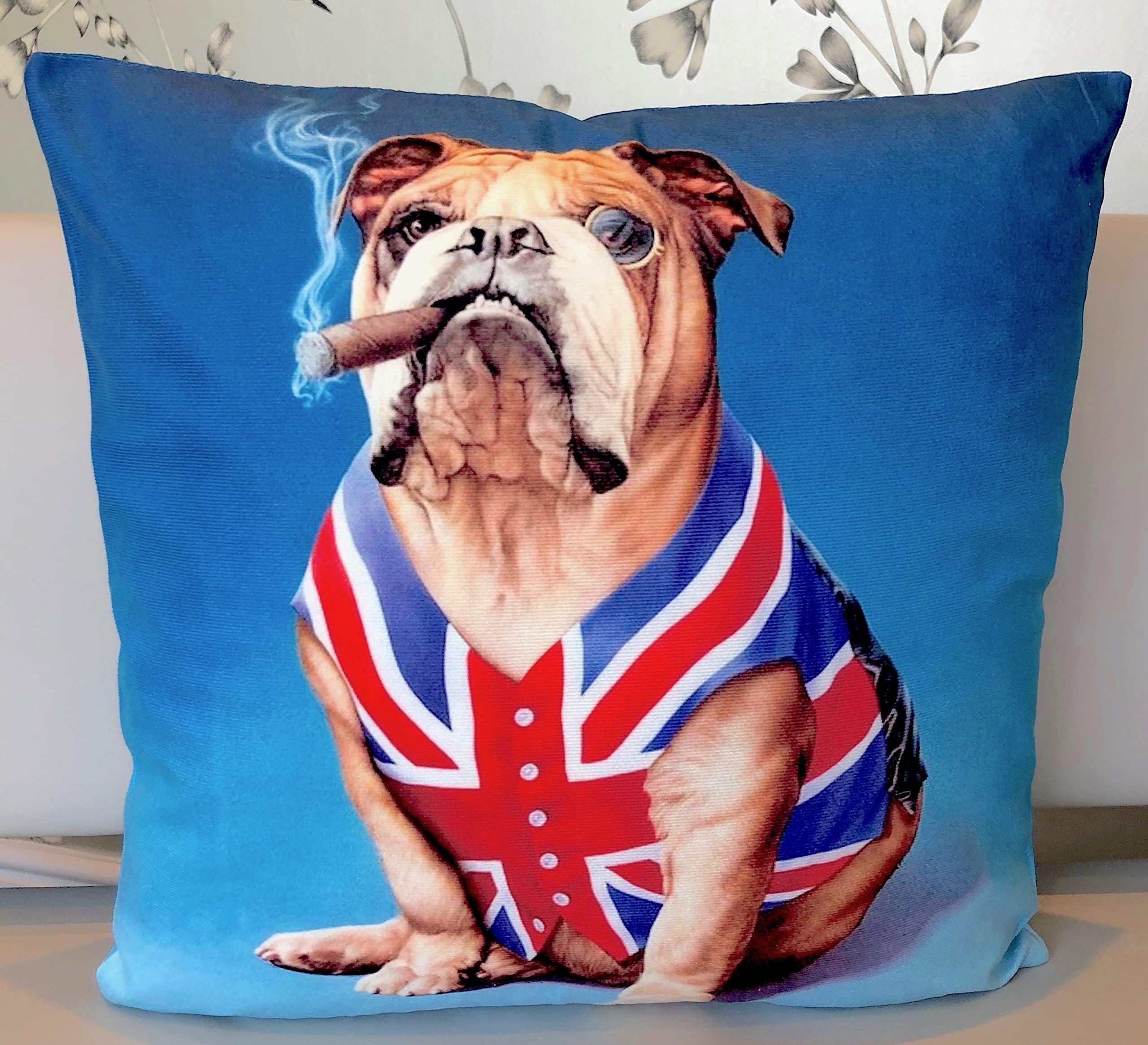 The Beach Stop Decorative Union Jack Flag Bulldog Scatter Cushion Cover | Home Decor Gift Idea | 45x45cm 18x18” | British Bulldog