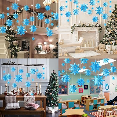 Vista 56 de 36 decoraciones de copos de nieve de Navidad, guirnalda de copos de nieve de papel blanco grande 3D para colgar copos de nieve para invierno, país