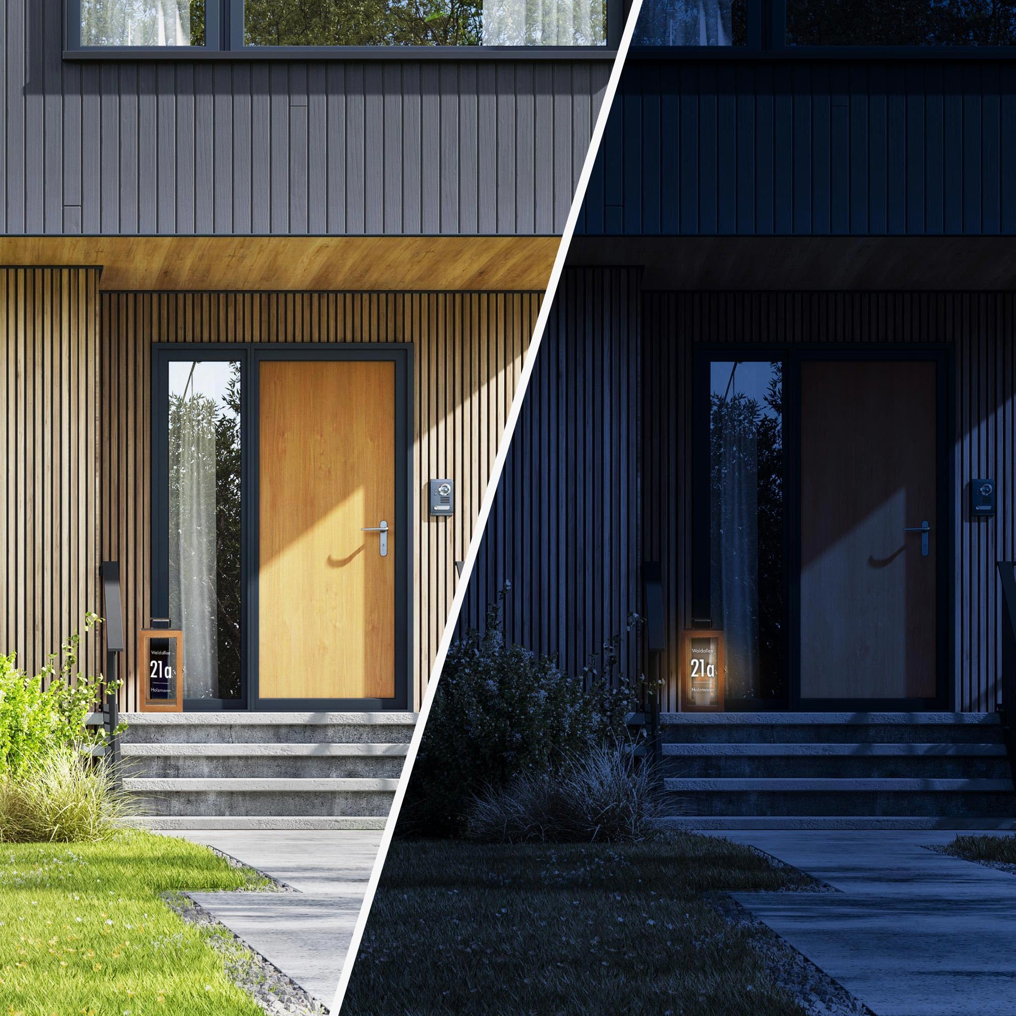 Casa Vivente Rostfreie Laterne aus Holz personalisiert mit Name und Adresse, individuelles Hochzeitsgeschenk für Paare, Garten, Terrasse, Hausflur, rostfrei, Modern