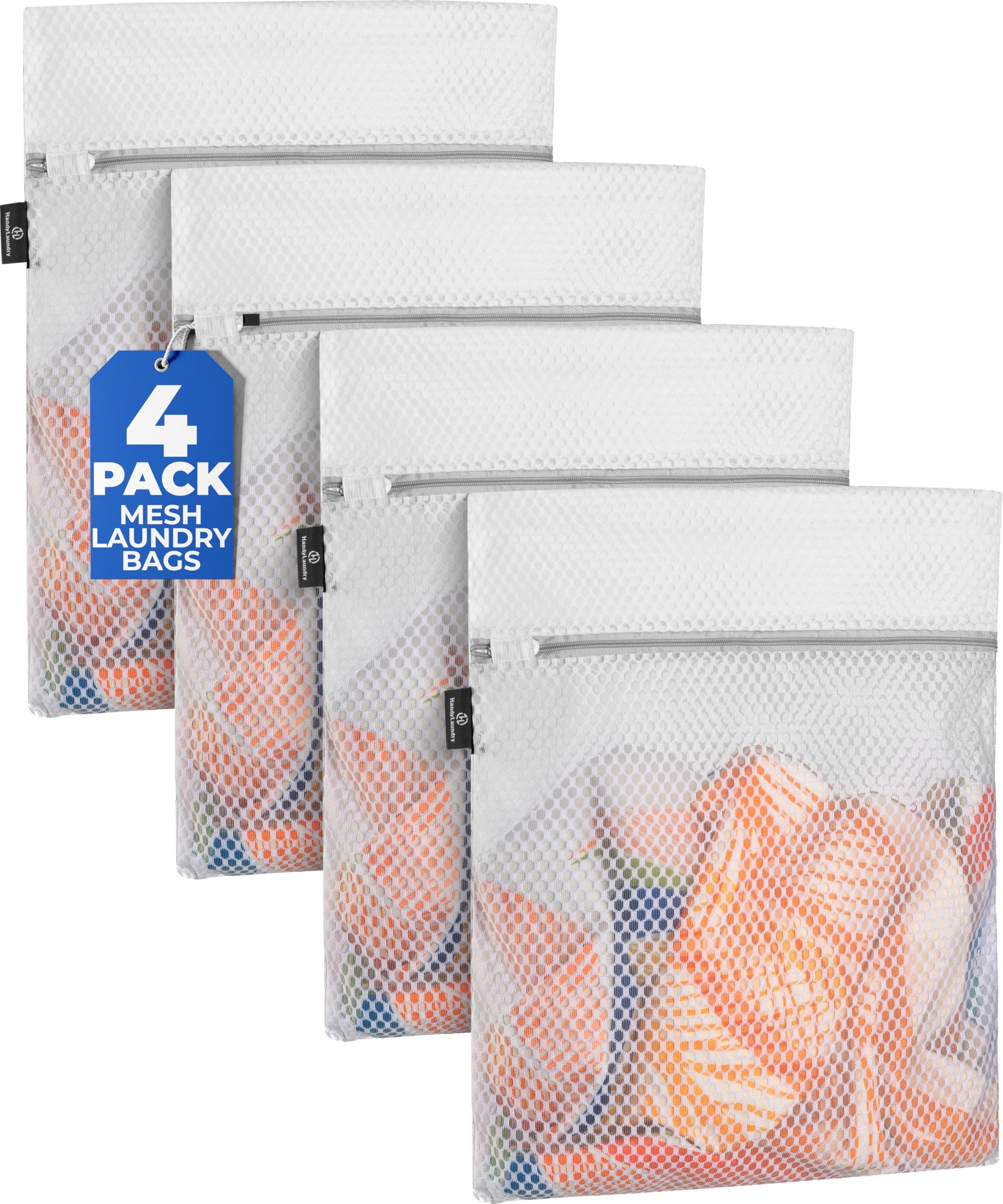 Handy Laundry Mesh Laundry Bag - 4 Pack Zippered Honeycomb Net for Delicates - Delicates Wash Bags for