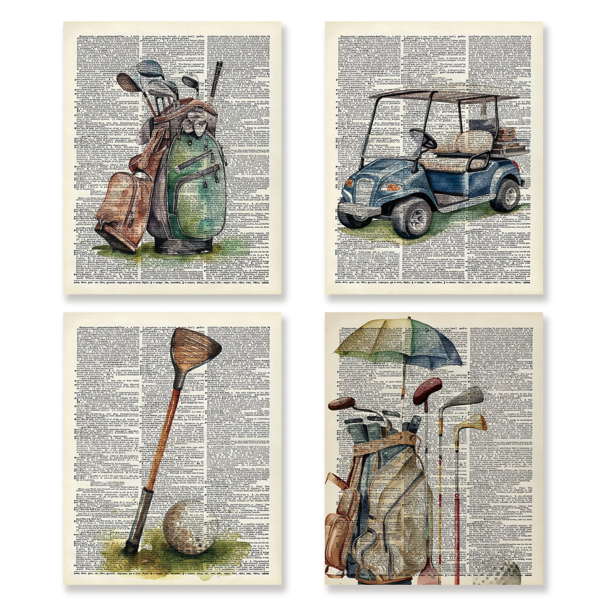 KSDUT Vintage Golf Wall Decor Art Set of 4 - Retro Artwork Poster Prints Golf Club Wall Decor Golf Gifts Wall Art for Office Games Sports Room Dorm Decorations - 8"x10" Unframed