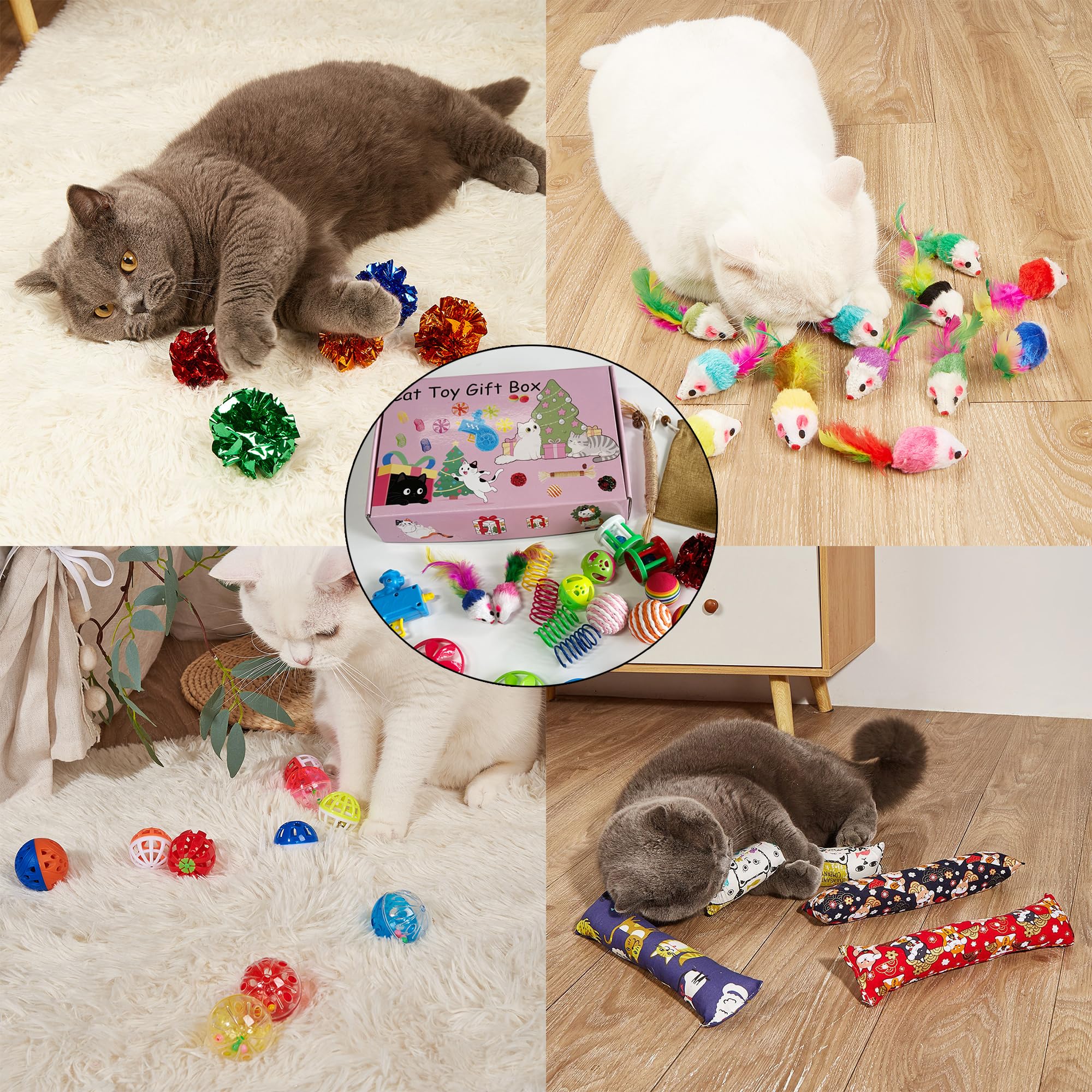 Confezione da 25 giocattoli per gatti alla rinfusa per gattini, divertenti e interattivi, tra cui arcobaleno a molla increspata per Indo