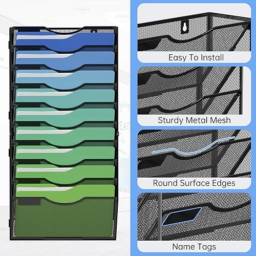 Miniatura 3 de Kuntine.B Organizador de archivos de pared para colgar revistas, organizador de archivos de pared para oficina y hogar (negro, 10 niveles)