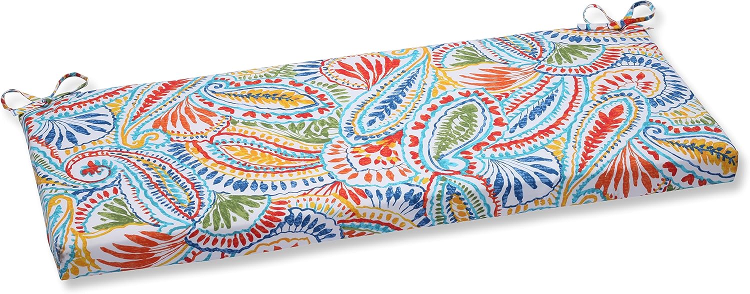 Pillow Perfect Paisley Indoor/Outdoor Sofa Setee Bench Swing Cushion with Ties, Weather, and Fade Resistant, 18" x 45", Blue/Multi Ummi,