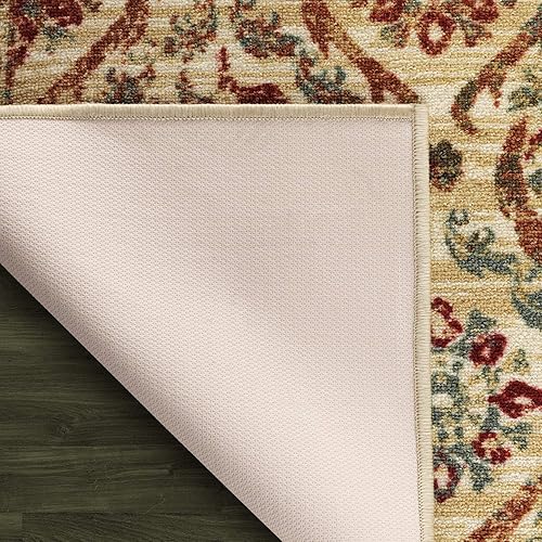 Miniatura 5 de Antep Rugs - Alfombras antideslizantes (antideslizante) 4 x 6 con parte trasera de goma floral geométrica de bajo perfil para interiores (beige
