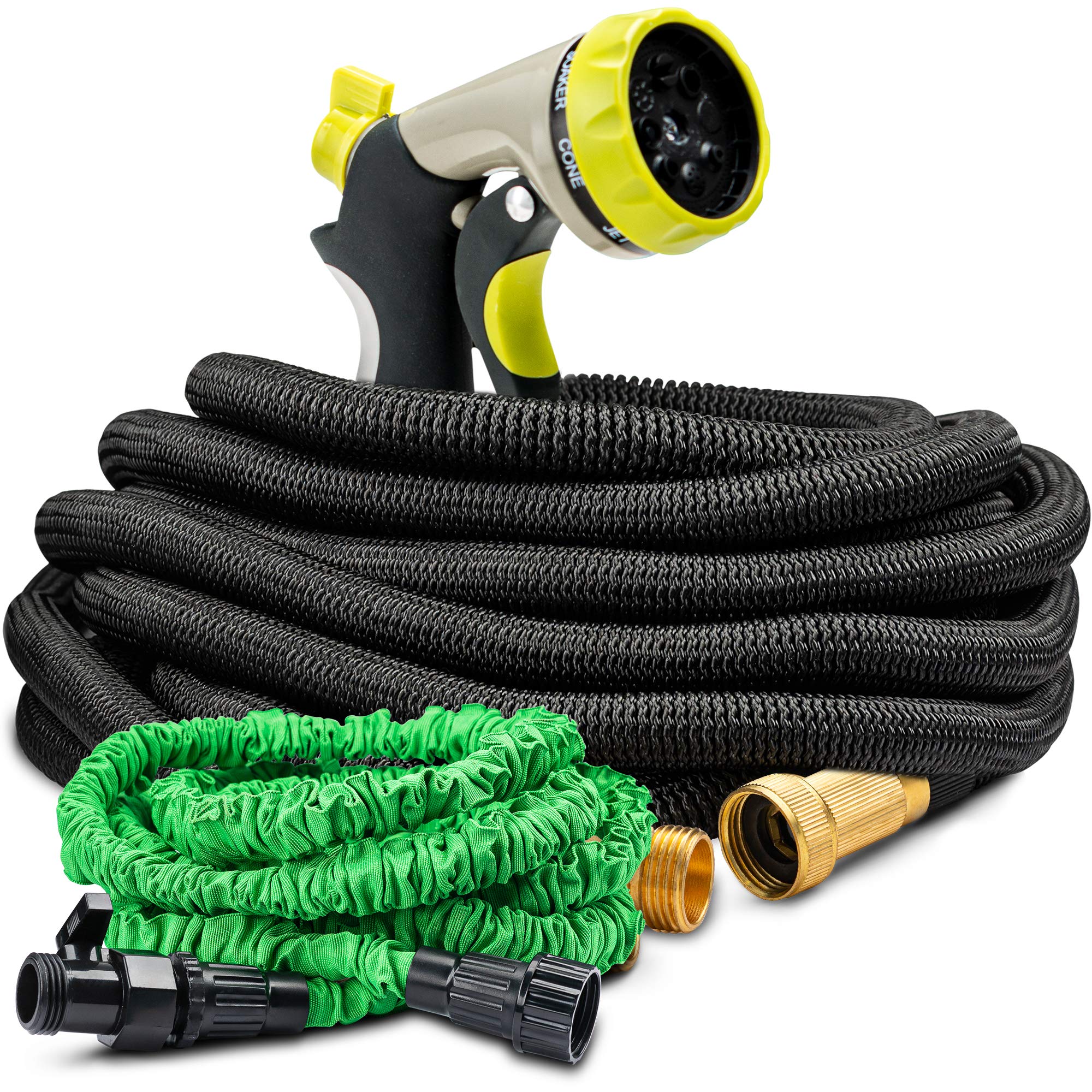Garden Hose 100 ft Upgraded Expandable Water Hose Set + 25 Ft Extension, Extra Strong leakfree Fabric,8 Function Spray Nozzle with Hook & Storage Bag,no Kink Lightweight Flexible
