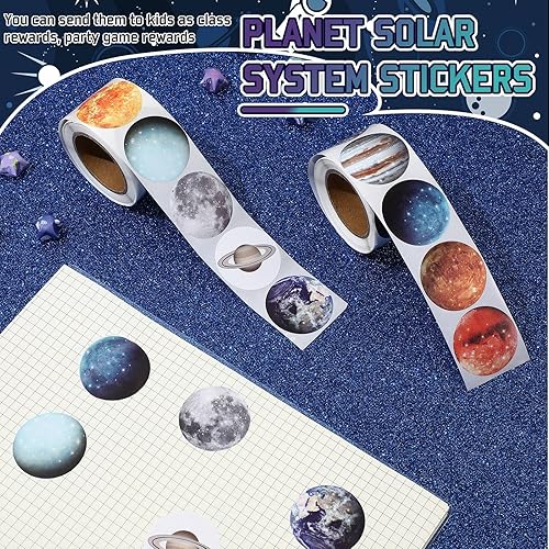 Miniatura 7 de Lincia 500 calcomanías del sistema solar, planetas educativos a granel, calcomanías espaciales para niños, decoración de cumpleaños, recuerdos de