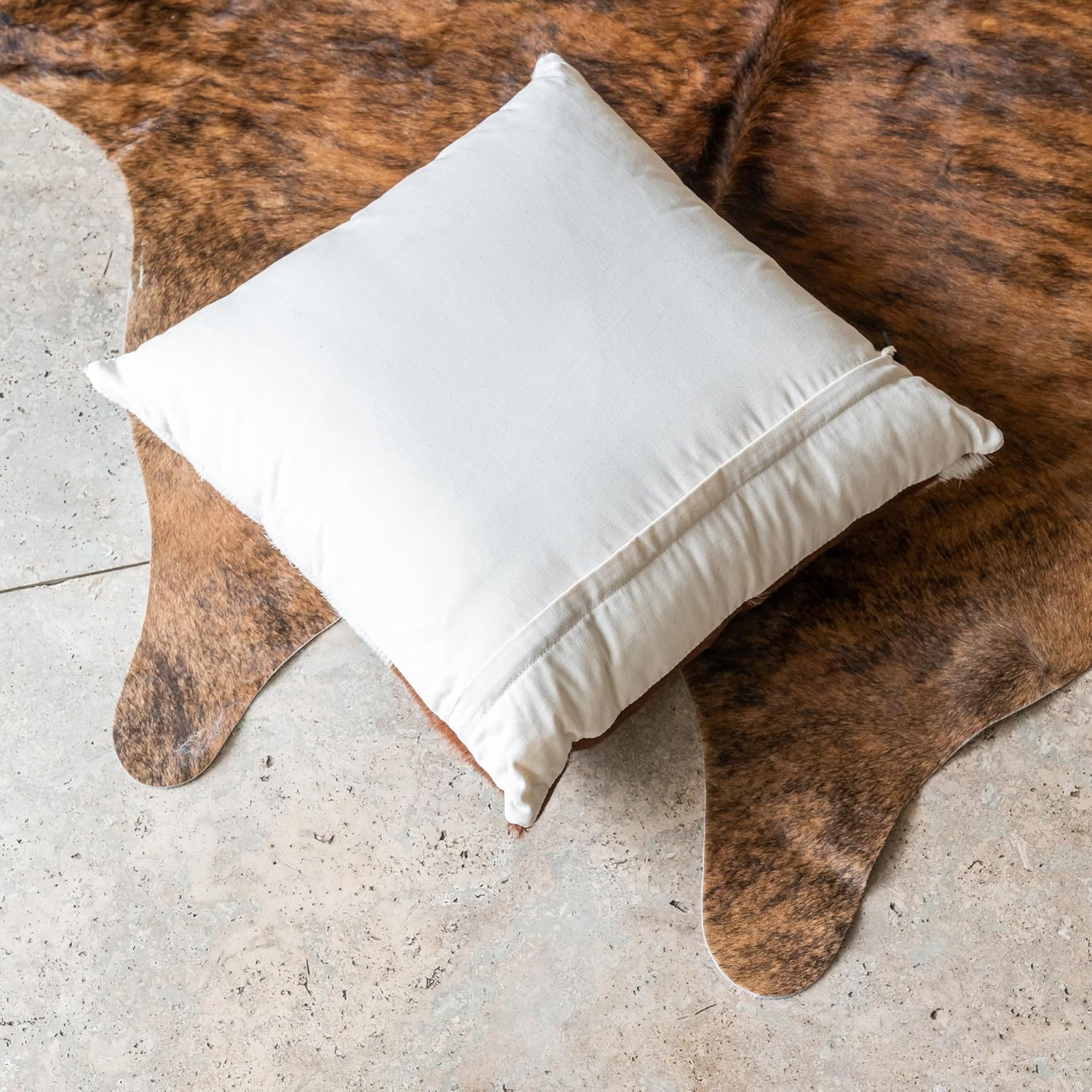 Premium 100% Genuine Cowhide Throw Pillow Cover 16”x16” - Cushion for Home Decor, Cozy, Luxurious One-Sided Decorative Pillow Case Made in Argentina (Brown and White)