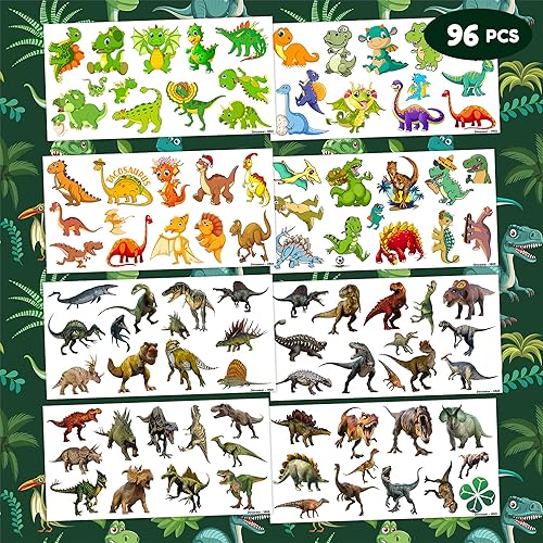 Miniatura 3 de 96 piezas de tatuajes temporales de dinosaurios realistas con temática de dinosaurio T Rex jurásico para fiesta de cumpleaños, suministros de