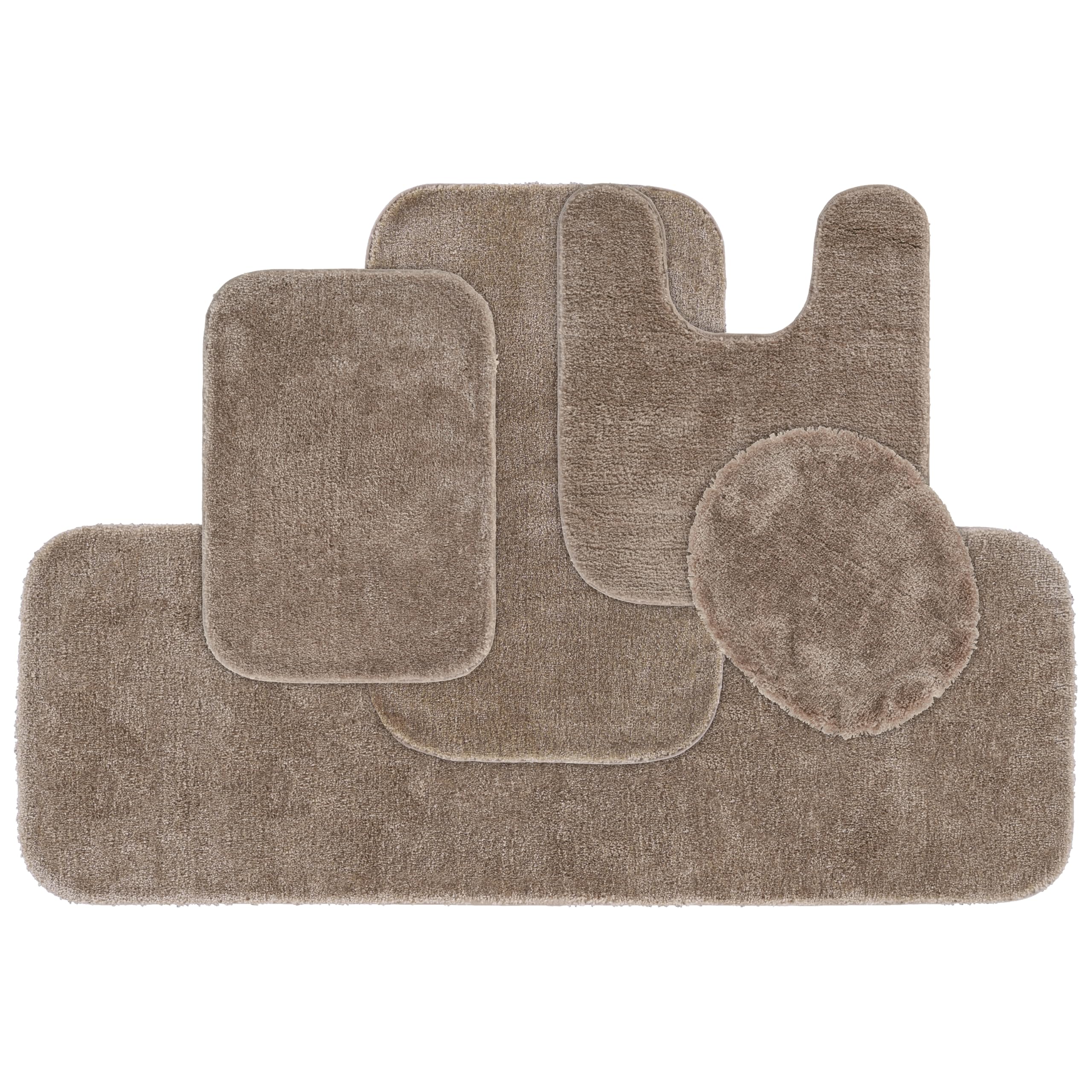 Garland Rug Traditional 5 Piece Nylon Washable Bathroom Rug Set Taupe