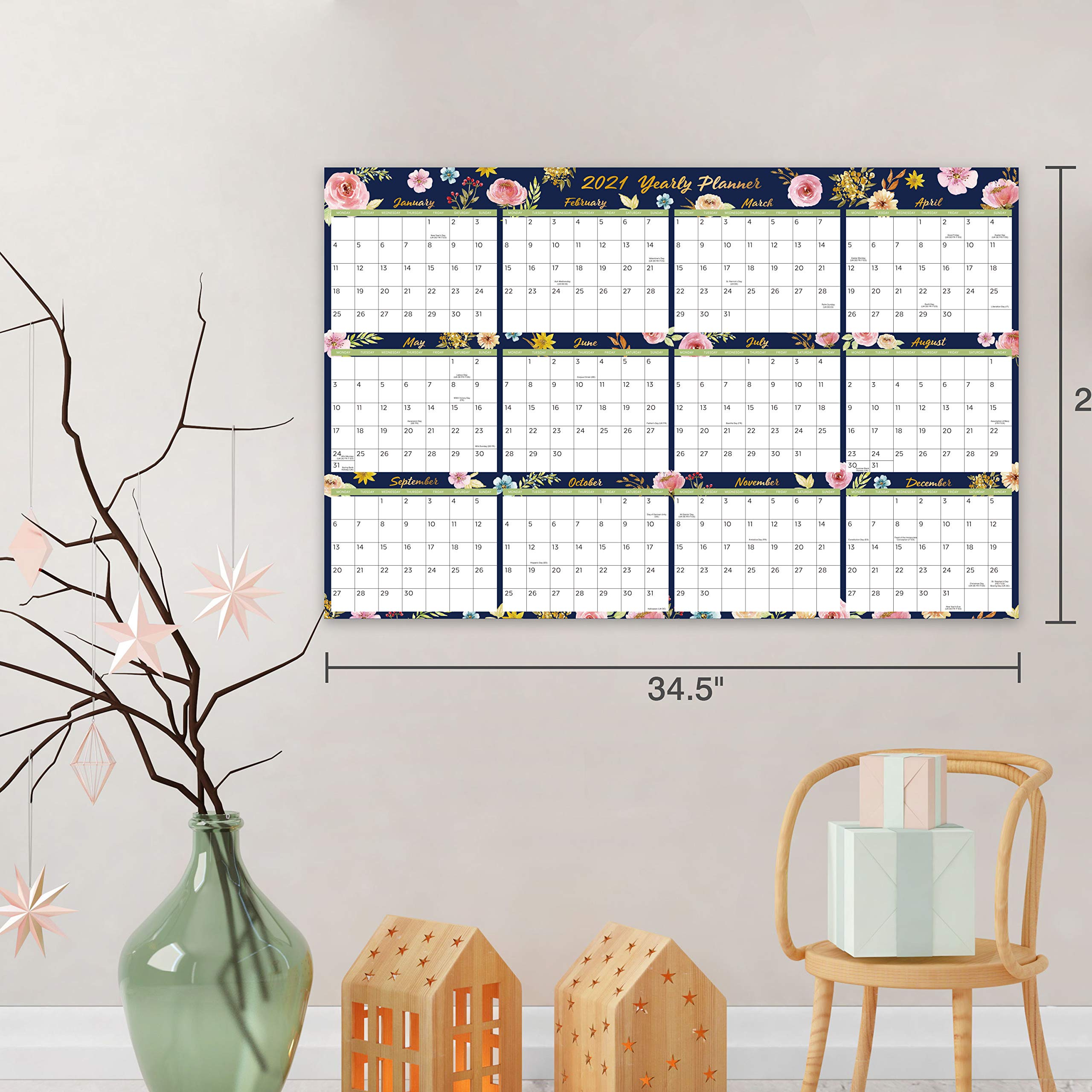 Wall Calendar 2021 Yearly Wall Planner 2021 with Julian Date, January