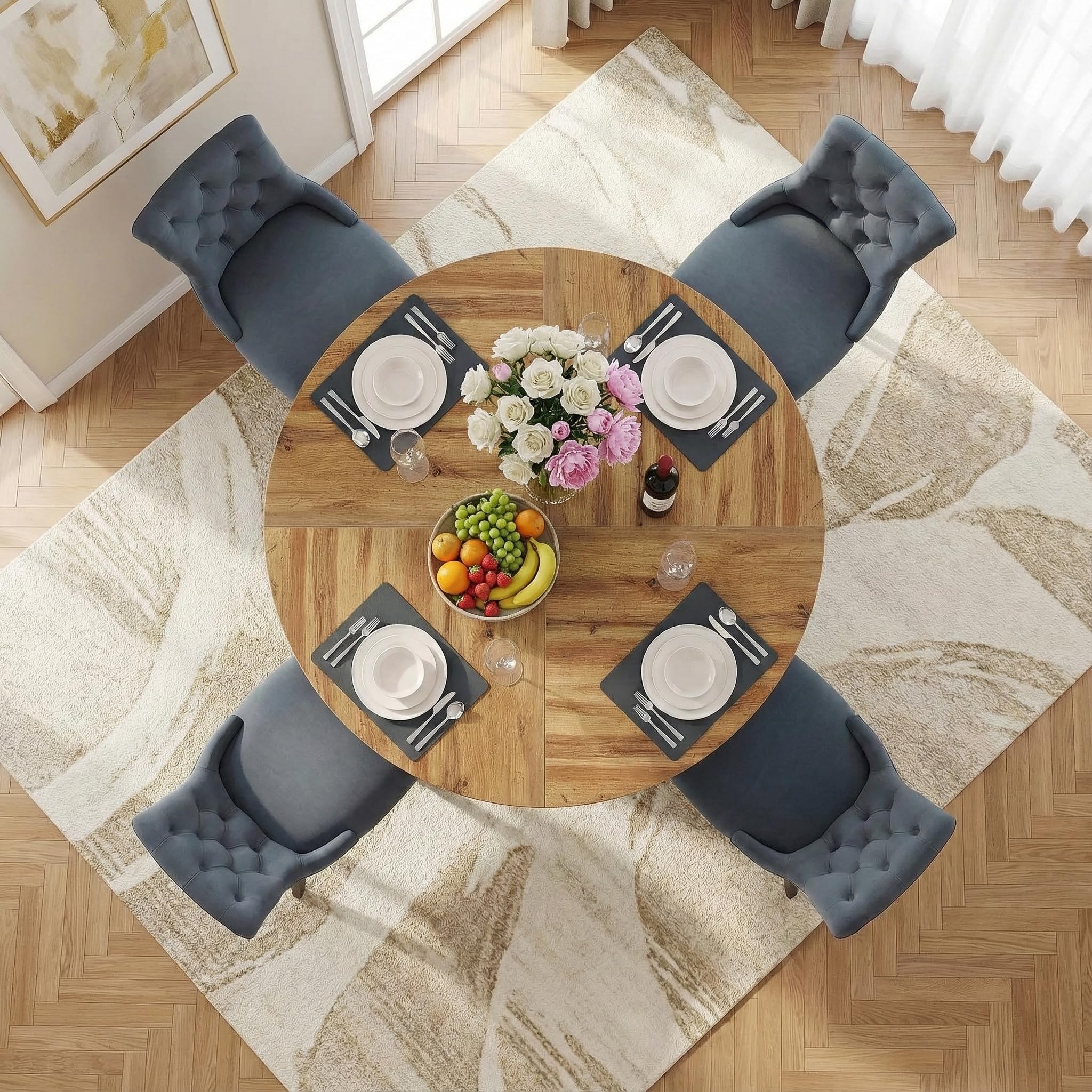 Lailang 120cm Mesa de Comedor, Mesa Redonda, Mesa de Cocina, Mesas Rusticas Comedor, Mesa para 4 Personas, 120 x 120 x 75 cm, Burlywood