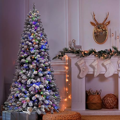 Miniatura 51 de Fraser Hill Farm Árbol de Navidad artificial flocado de pino de Alaska de 12 pies con luces LED blancas cálidas y soporte, árbol falso plegable