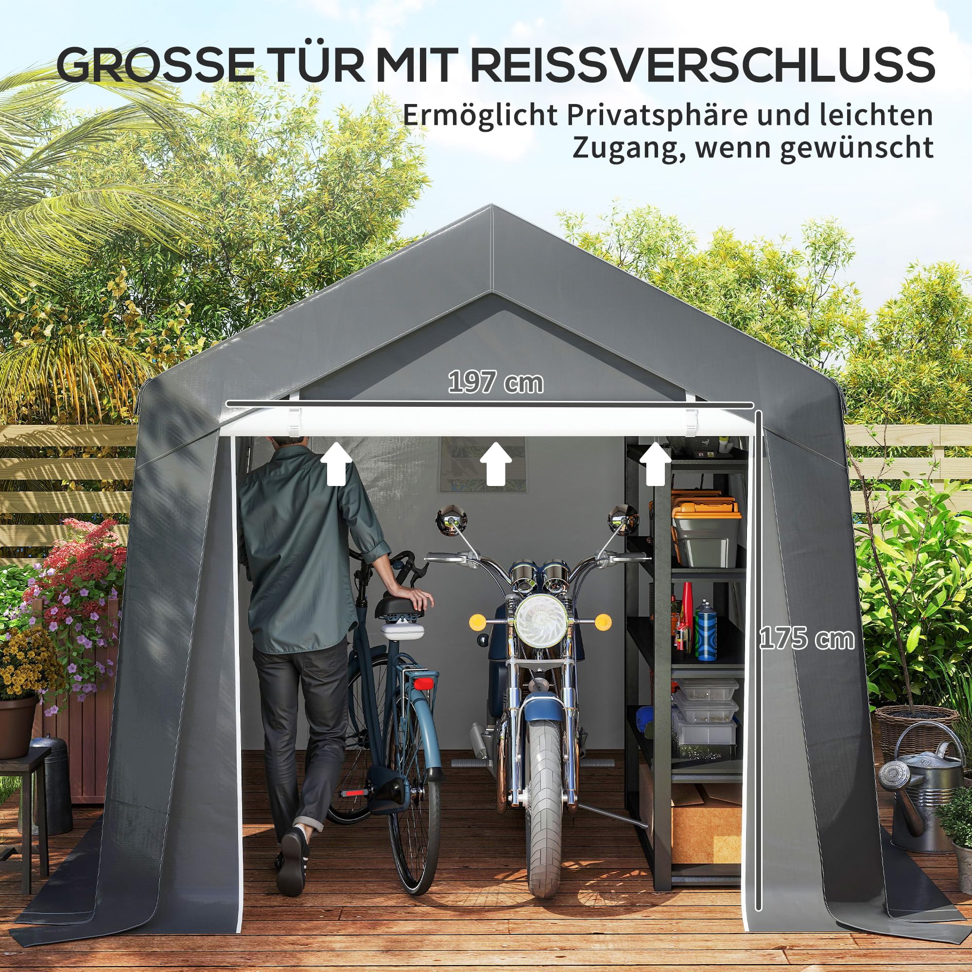 Outsunny Garagenzelt 3x3 m Wasserdicht Gerätezelt mit Rolltür Belüftungsfenster Verlängerte Kanten, UV-beständig Lagerzelt, Carport Zeltgarage Unterstand für Auto SUV Gartengeräte, Motorrad