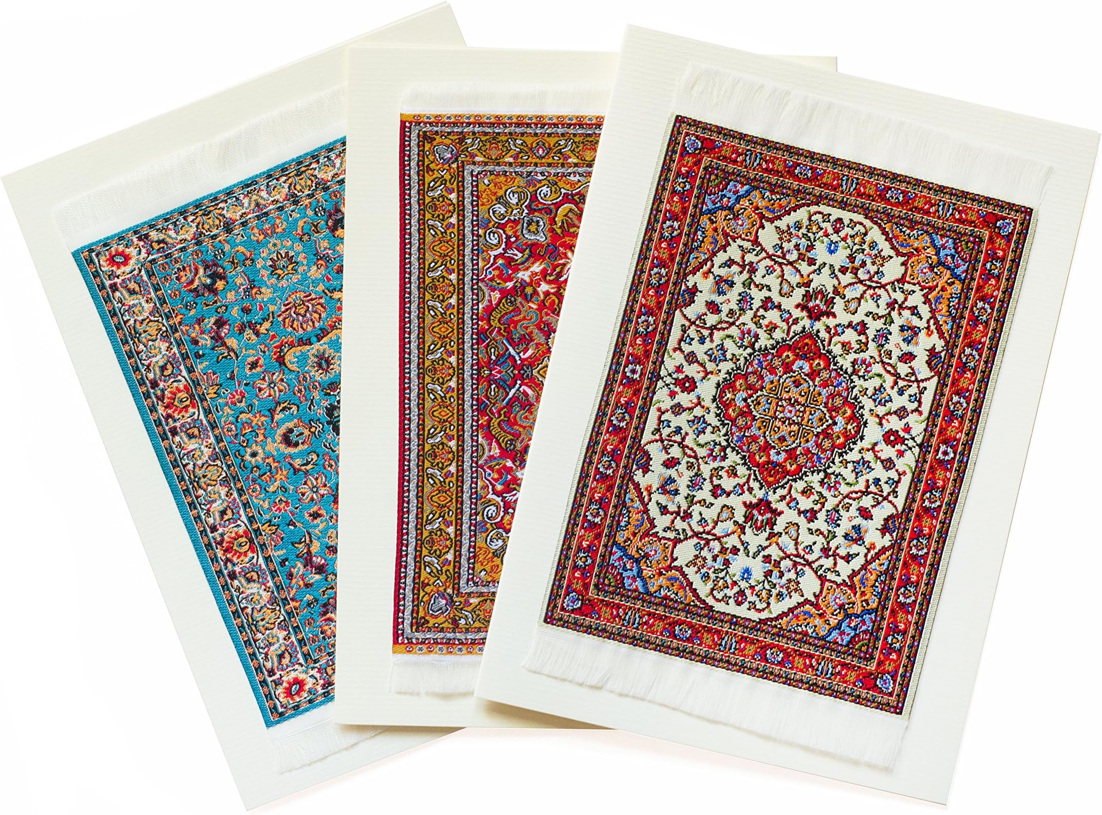 Greeting Card Set of 3 with envelopes - Oriental Carpet Designs - Authentic Woven Fabric - Collection #2 - 3 assorted carpet designs