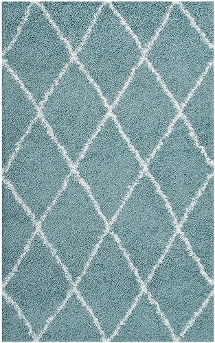 Miniatura 7 de Modway Toryn Diamond Trellis - Alfombra de pelo largo de 5 x 8 pulgadas con diseño de celosía en azul aguamarina y marfil