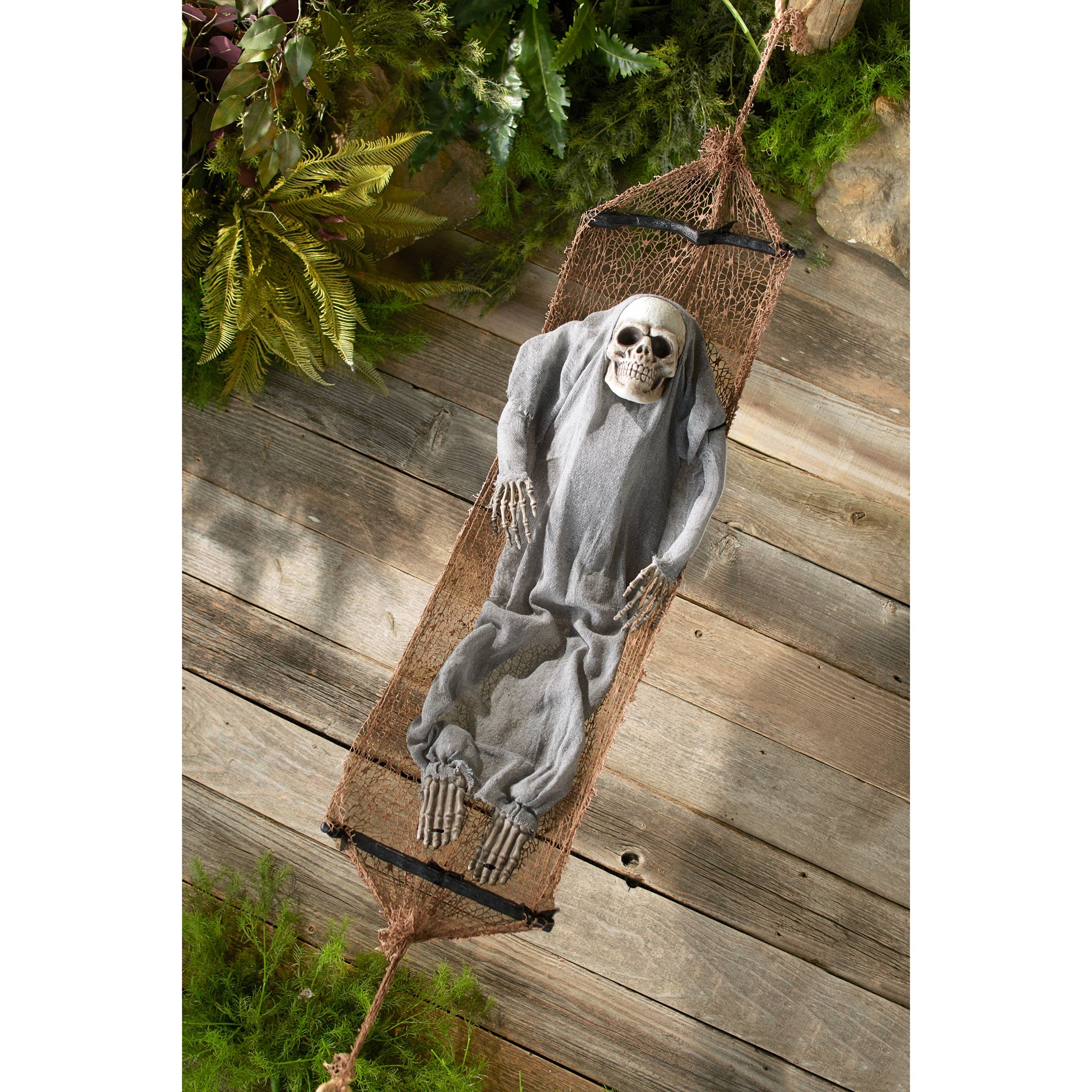 Motion Activated Sleeping Skeleton in Hammock Decoration with Lighting : Patio, Lawn & Garden