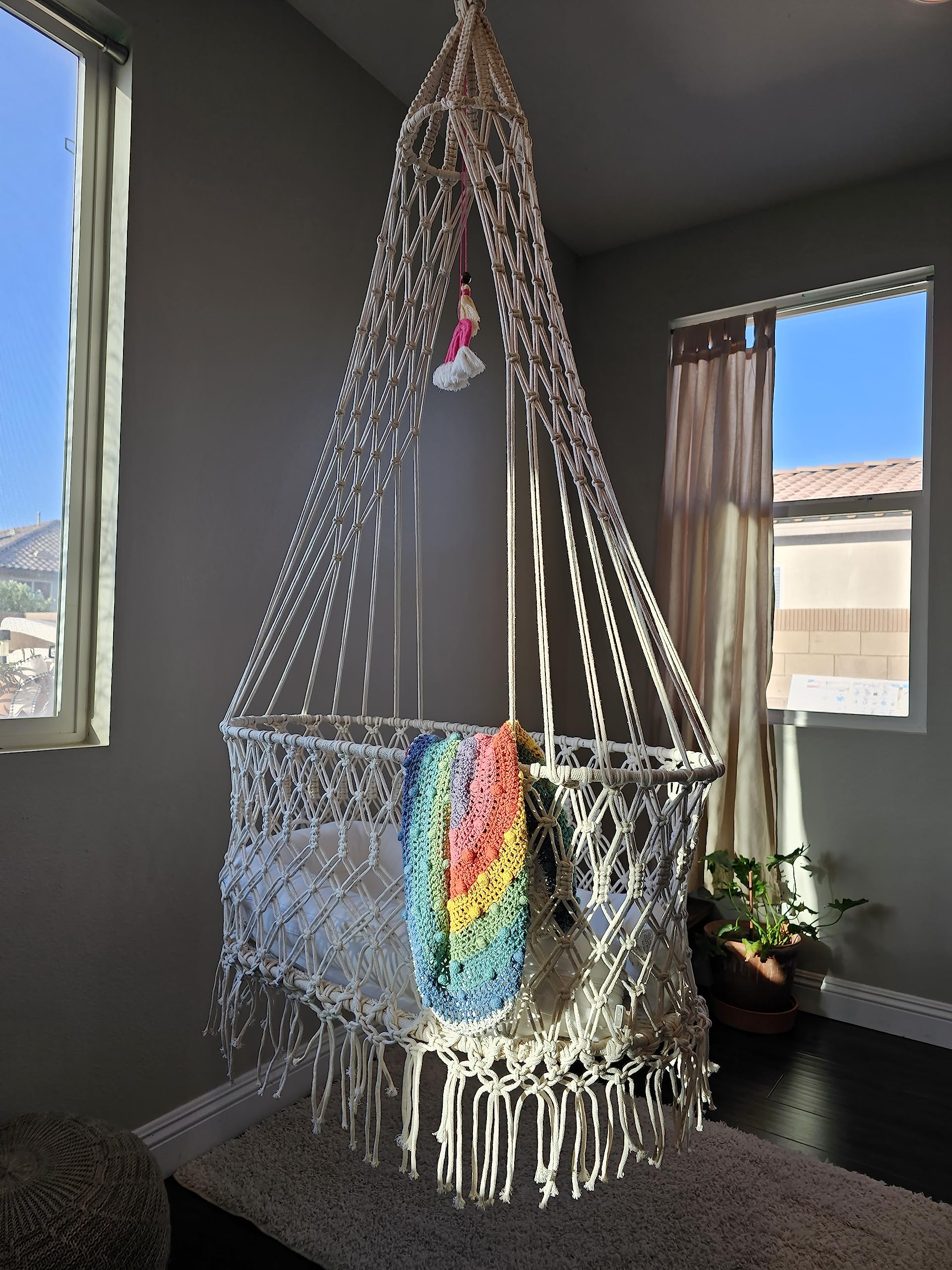 Macrame Handmade Baby Swing 100% Organic Cotton (Rainbow)