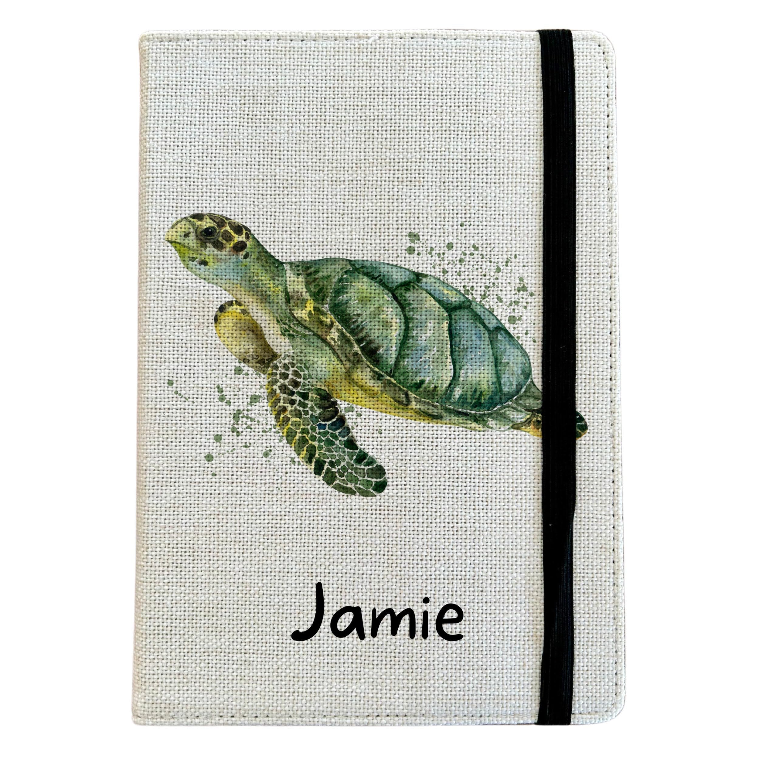 Personalised Turtle A5 Notebook - Custom Sea Creature Lined Journal - Reusable Ocean Life Notebook Cover - Linen Hardback Journal Cover