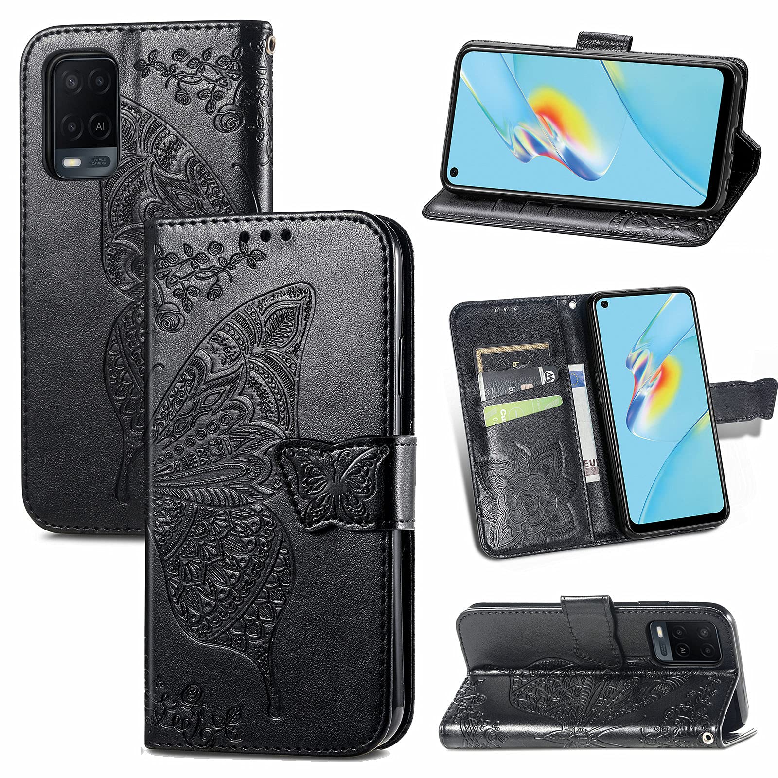 OPPO A54 5G au OPG02 / OPPO A74 5G / OPPO A93 5G Case Flip-type Notebook-style Mobile Phone Protective Cover Multifunctional Mobile Phone Holster Wallet Mobile Phone Holder Bump Pattern Texture