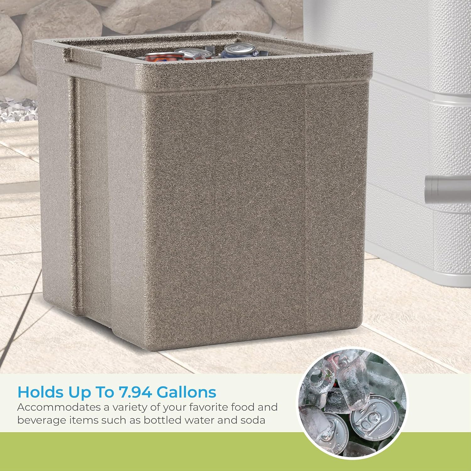 Suncast Insulated Foam Cooler Insert for Outdoor Entertainment Bar, 7.94-Gal. Insulated Bar Cooler with Lid, Dark Shadow Metallic, Made in The USA