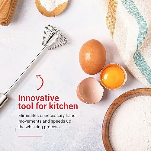 Miniatura 6 de Batidor de mano de acero inoxidable de 14 pulgadas, duradero y fácil de usar, batidor de mano giratorio para batir huevos, espumar leche, mezclar,