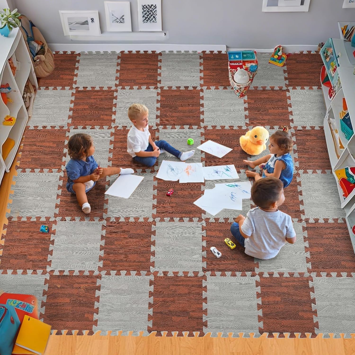 Skyweaver 36 Tiles Soft Non-Toxic Baby Play Mat for Floor EVA Foam Jigsaw Puzzle Play Mat, Interlocking Squares with 0.6inch for Babies, Toddlers & Kids Gym, Nursery, Playroom, Gray