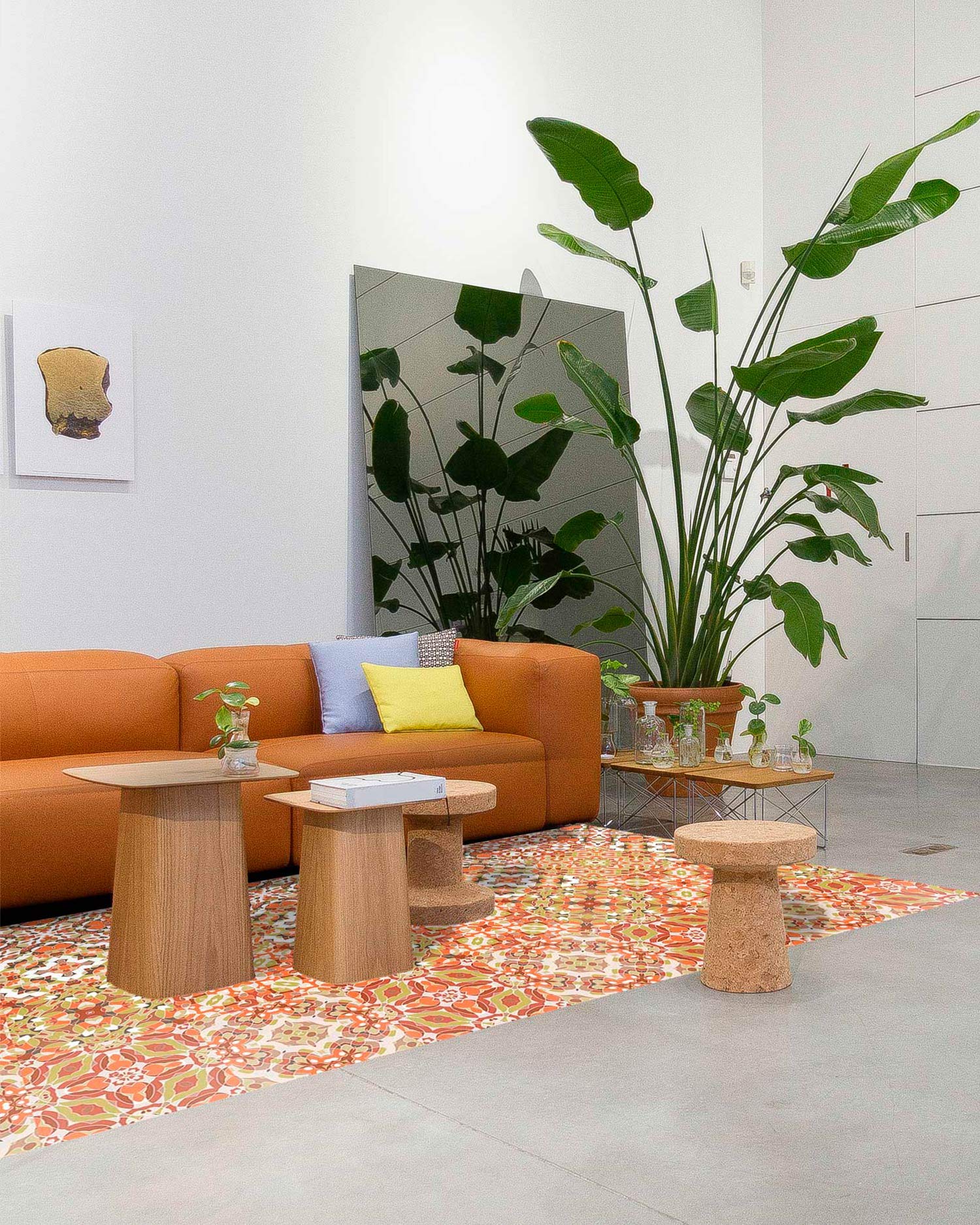 Panorama Alfombra Vinílica Cocina Baño - Modelo Baldosa Hidráulico Oriental Naranja 80x150 cm - Varios tamaños - Decoración Hogar