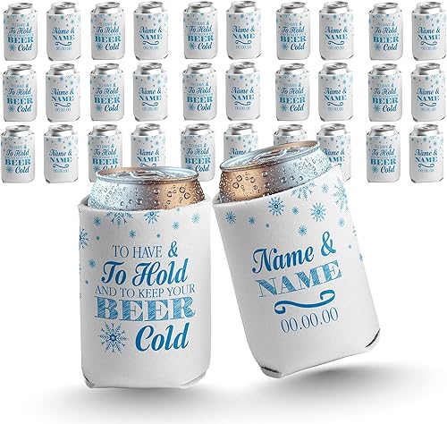 VictoryStore Enfriadores de latas y bebidas Boda de invierno personalizada para tener y sostener enfriadores de latas de boda (100)