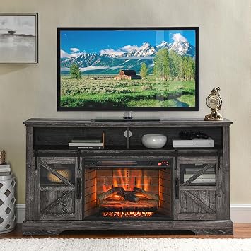 Fireplace TV Stand with fire Flame Effect and Remote Control, Entertainment Center for Living Room Media TV Console for TV up to 65" 3D Fireplace TV Stand w/Door-Dark Rustic Oak