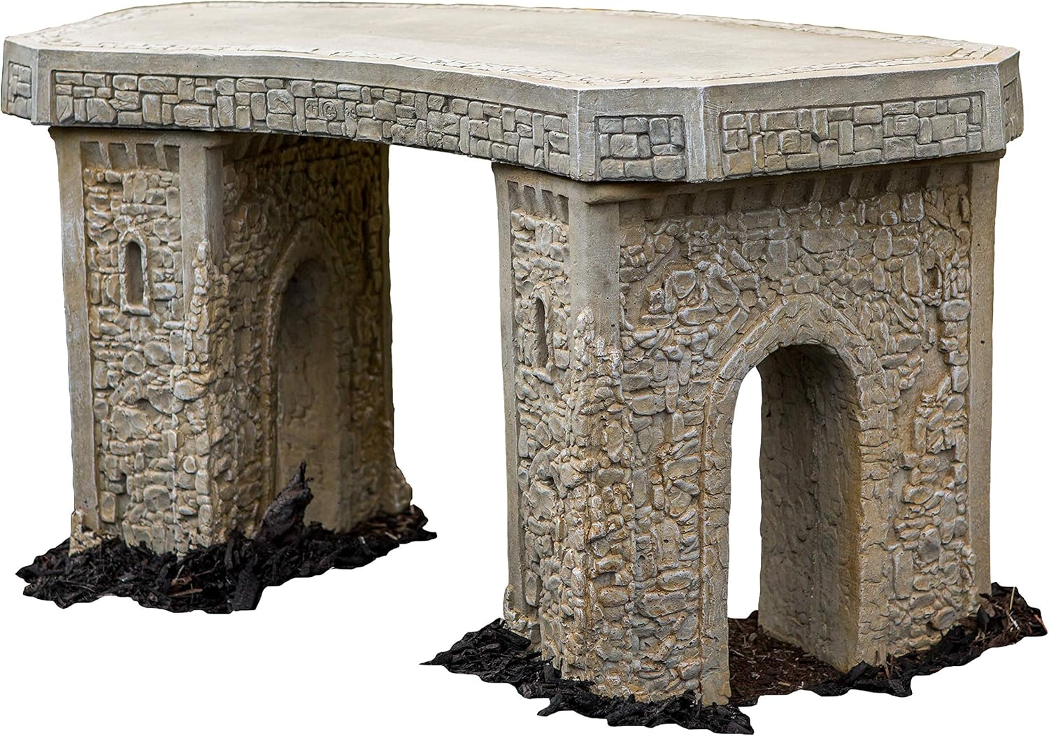 Cast Stone Roman Curve Castle Rock Bench 3 Piece Hand Sculpted Rustice