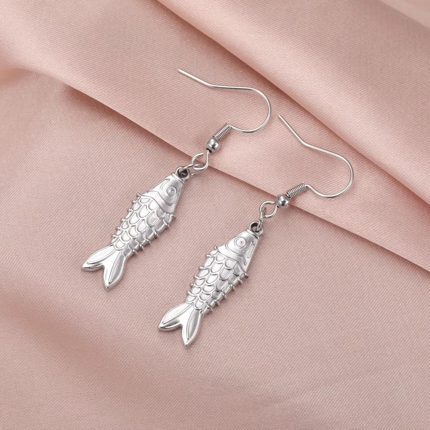 Gold Sliver Fish Dangle Drop Earrings for Women Stainless Steel Ocean Animal Fish Hook Earrings Statement Summer Beach Earring Vacation Jewelry - Image 3