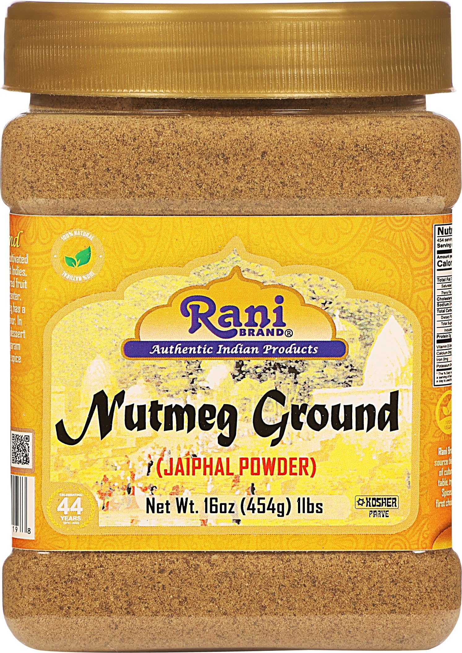 Rani Nutmeg (Jaiphul) Ground Powder Spice 16oz (1lb) 454g PET Jar ~ All Natural | Vegan | Gluten Friendly | NON-GMO | Kosher | Indian Origin