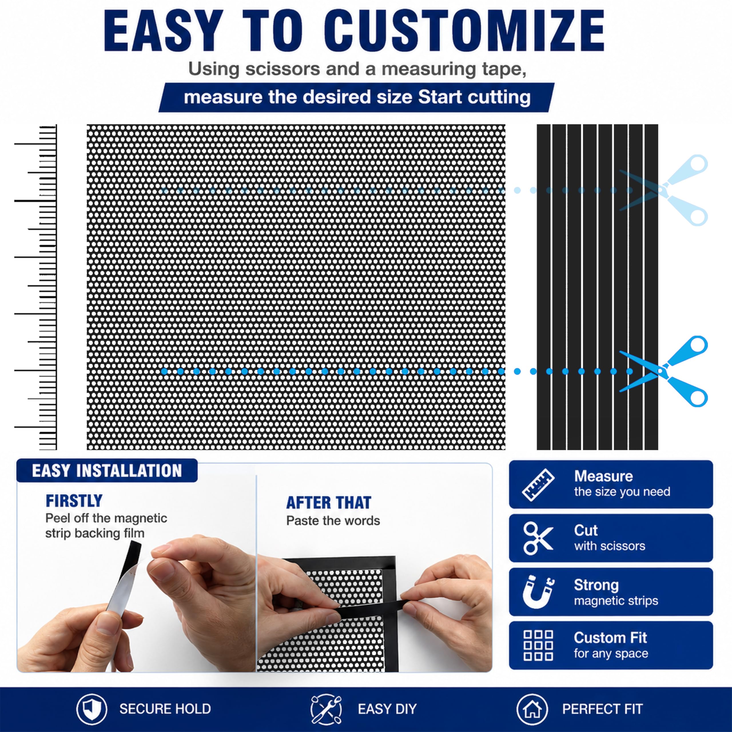 Paquete de 2 cubiertas de ventilación de suelo personalizables, malla magnética de PVC de 1200 x 300 mm para pared, techo y suelo del hogar, filtros de ventilación de bricolaje con kit de herramientas