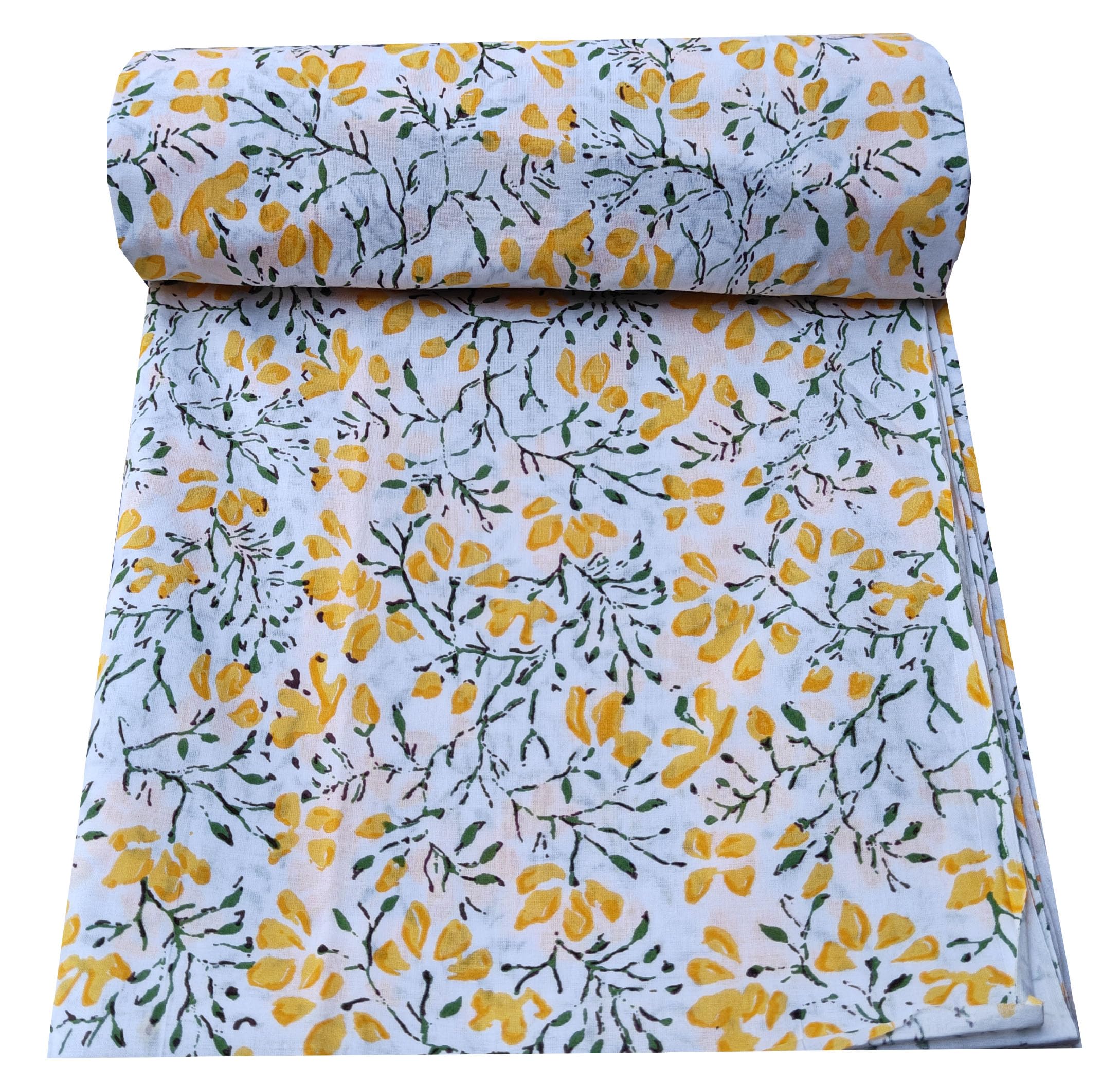 Floral Printed Cotton Cloth Materiel Natural Fabric Running Jaipuri Hand Block Printed Women Dress Material Kurtis Natural 44" Inches Width 2.5 Meter