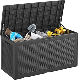 100 Gal Outdoor Storage Box Waterproof Lockable,Deck Box,Gas Lift,Black | Waterproof Resin Deck Box, Lockable Gas Lift Outdoor Box Storage for Patio Cushions, Garden Tools, Pool Supplies