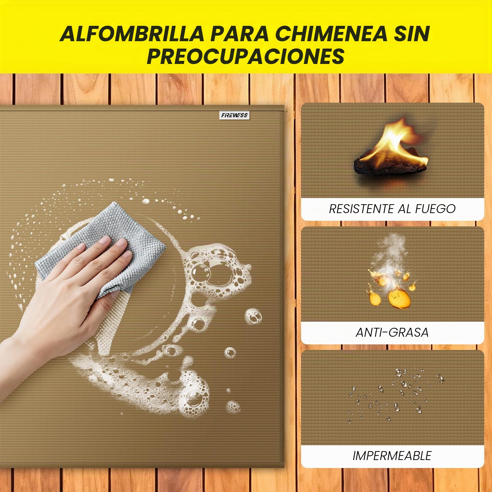 Alfombras Ignifuga para Chimenea, Resistentes al Fuego, ignífugo, Alfombrilla ignífuga para Chimenea de Estufa de leña (marrón, 105 x 60 cm)