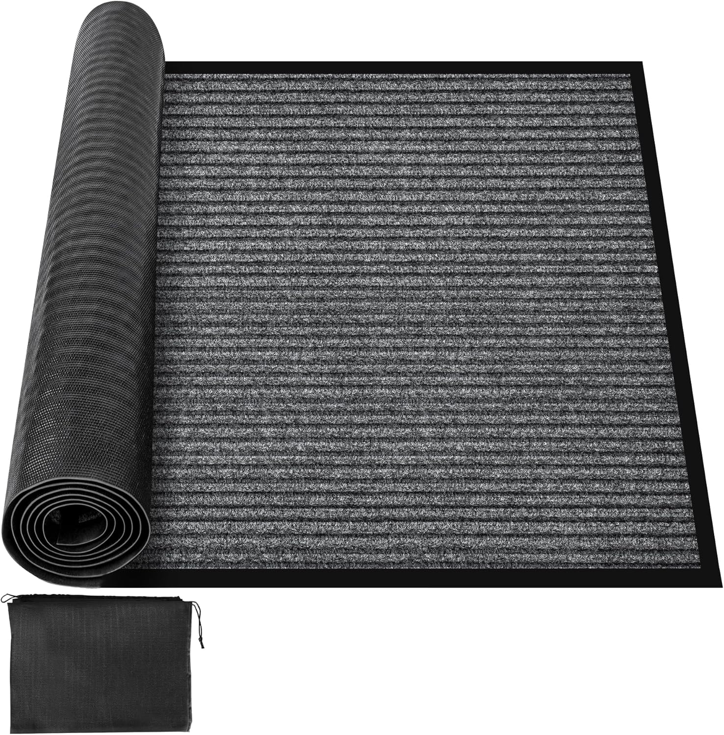 MYFAMIREA Commercial Floor Mat 3' x 10' Extra Large Front Door Industrial Rug Heavy Duty Brush Step Entrance Mat Weather Utility Rug with Non Slip Rubber Backing Low Profile for Entryway,Charcoal Grey
