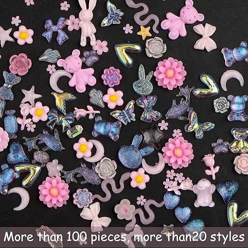 Miniatura 2 de 100 dijes de resina 3D de mariposa para uñas, melocotón, corazón, rosa, flor, lazo, conejo, serpiente, ciervo, múltiples formas, arte de uñas,