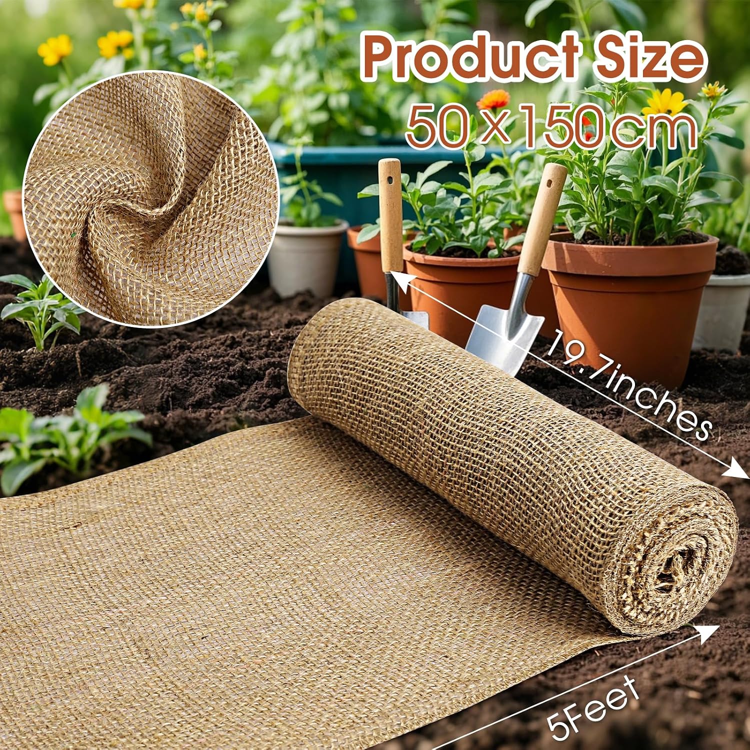 Burlap Fabric - Garden Burlap Fabric Roll Natural Jute Outdoor Fabric Burlap Weed Barrier Trees Trunk Wrap for Crafts Farmhouse Gardening Table Decor for Crafts (19.7" x 5 Feet)