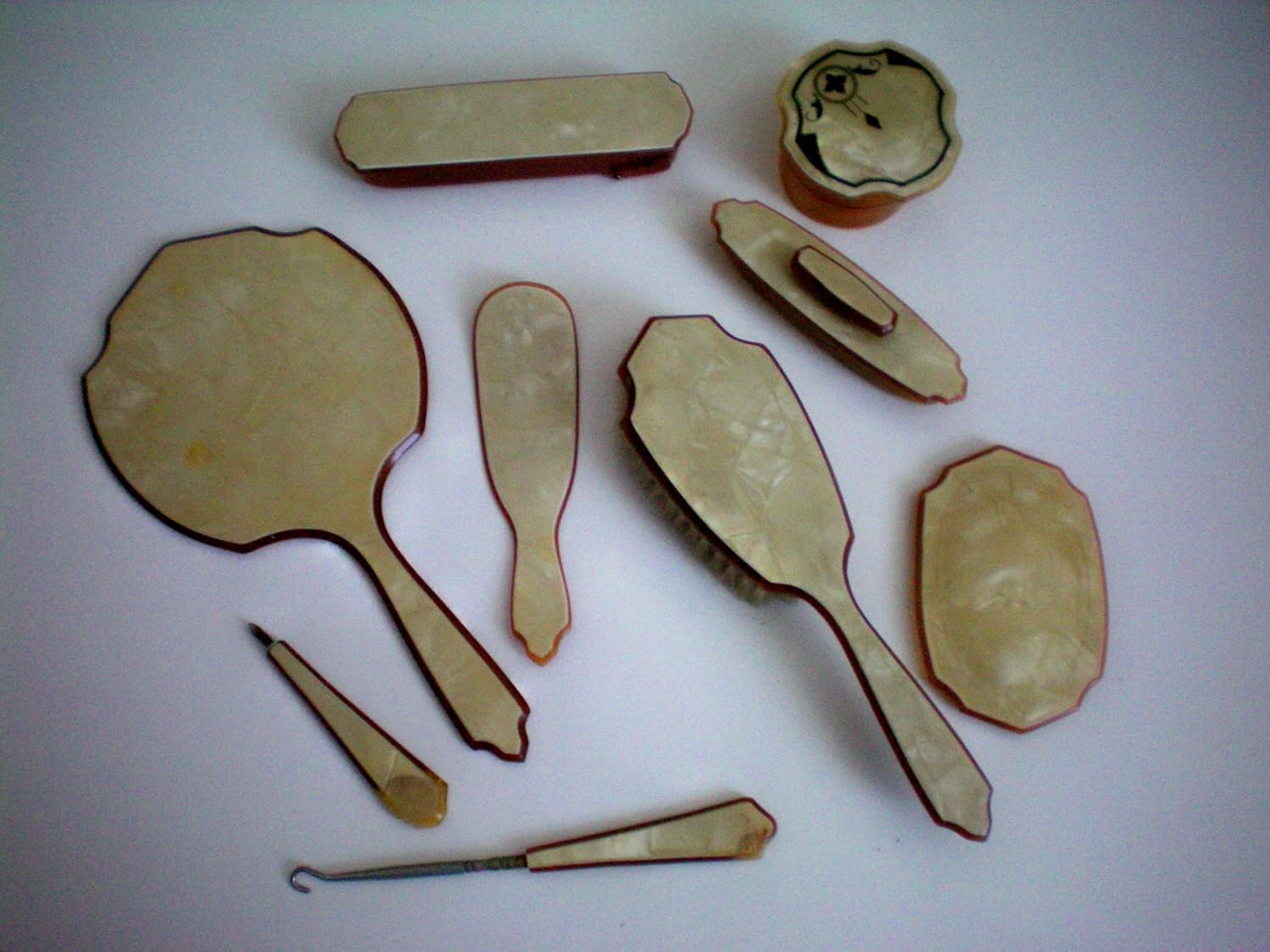 VINTAGE 9 Piece Celluloid Vanity Dresser Set - as shown