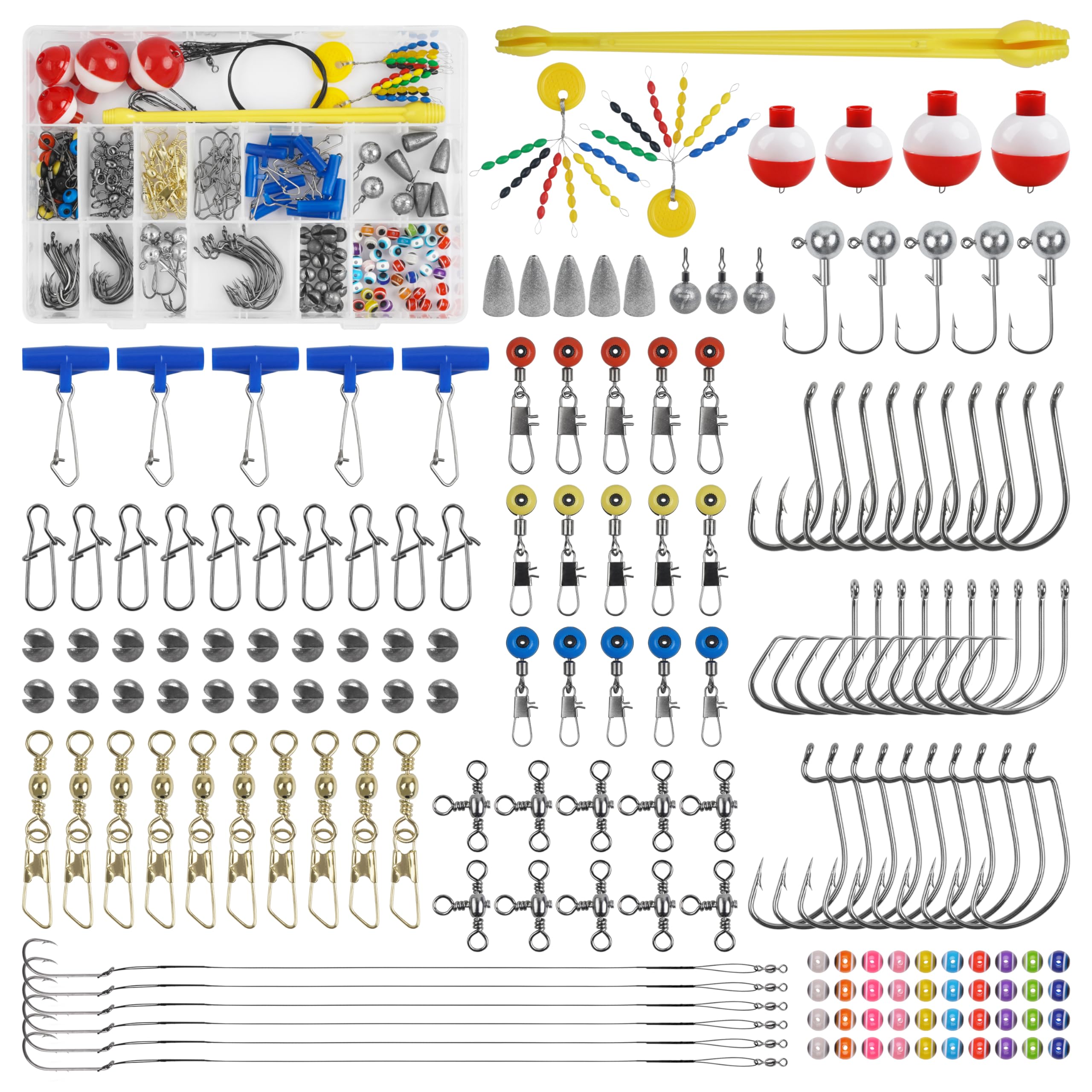 175pcs Fishing Tackle Box Kit Hooks Bobbers Sinkers Swivel Snaps Freshwater Saltwater Starter Set for Bass Trout Catfish Beginner Fishing Gift : Sports & Outdoors