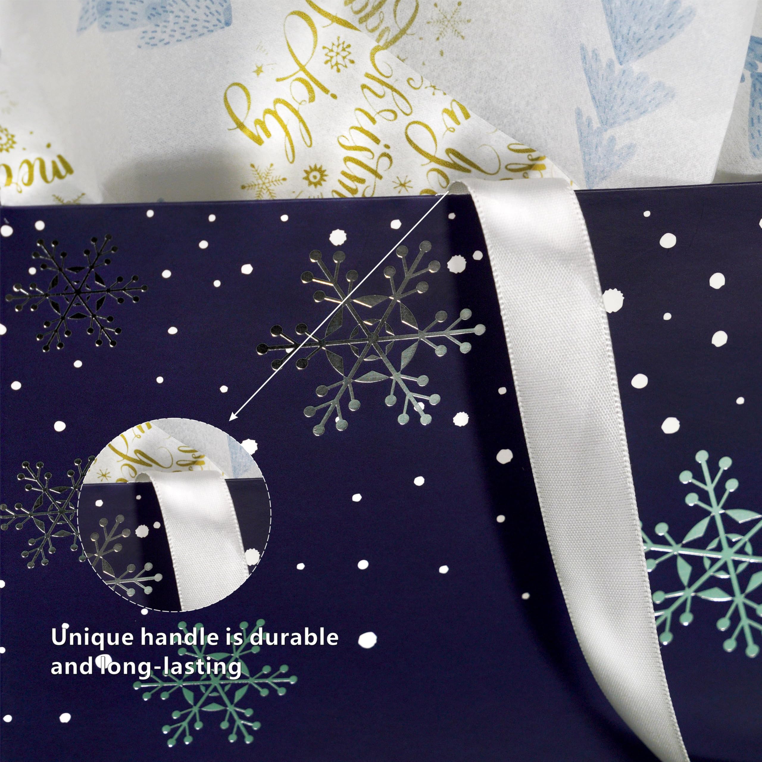 Bobobag 13" Deep Blue Large Christmas Gift Bag with Tissue Paper and Greeting Card, Personalized Platinum Quality Gift Bag for Man's Present