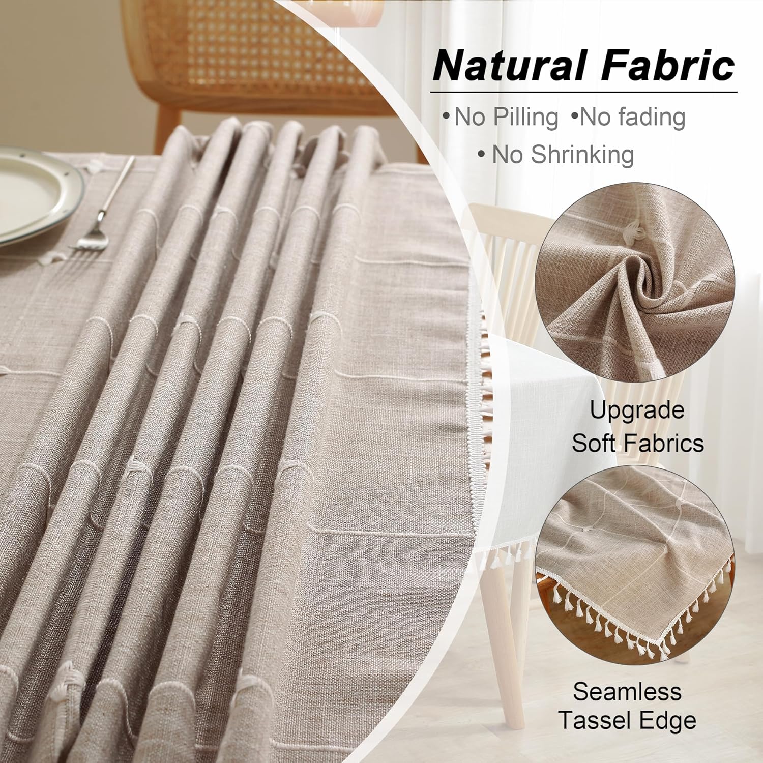 JIALE Table Cloth for Rectangle Table, 86in Brown and 86in Plaid Brown Tablecloths Brown Striped Heavy Duty Cotton Linen (2 pcs)