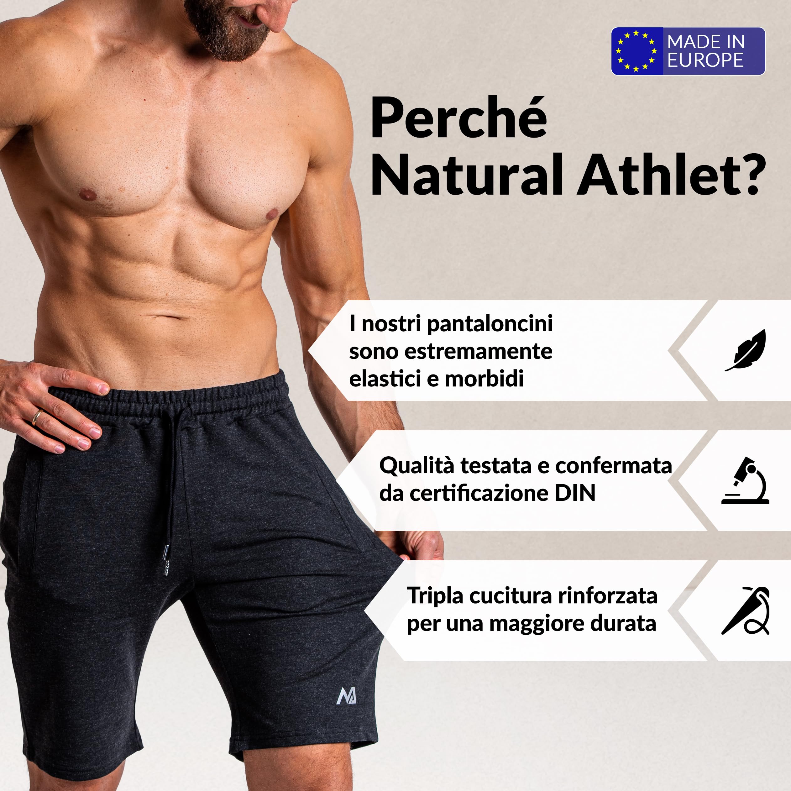 NATURAL ATHLET Pantaloncini Fitness Slim-Fit Screziati per Uomo, Pantaloni Corti da Corsa e Sport con Tasche, Bodybuilding, Fitness Studio e Palestra, Pantaloni Estivi per Il Tempo Libero