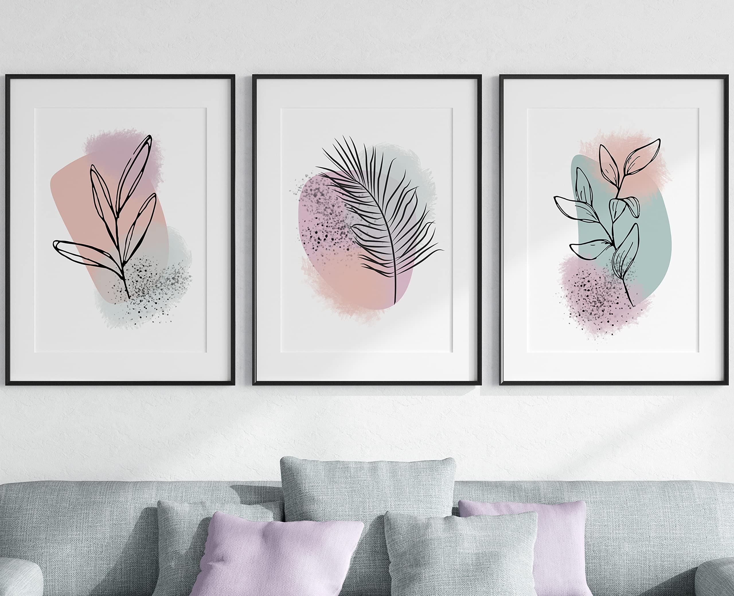 Botanical Sunset Plant Wall Art Set of 3 Unframed Prints, Abstract Tropical Plant Decor