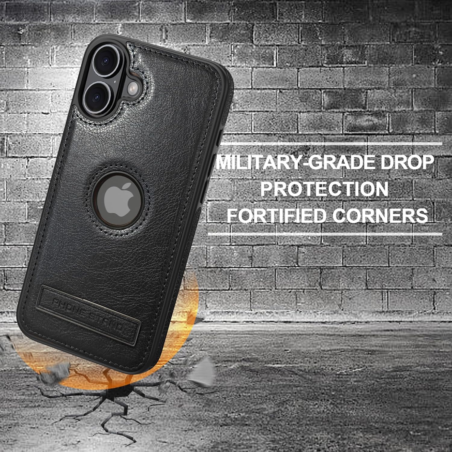 Leather Case for iPhone 17 Case, Protective Slim with Kickstand Shockproof Phone Cases, Built-in Invisible Stand Compatible with iPhone 17 6.3'' (Black) - Image 3