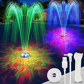 Upgraded Floating Pool Fountain, Pool Fountain with Lights, Above Ground Pool Water Fountains Pump with Anchor and Rope, Swimming Pool Fountains for Inground Pools-White-1pk