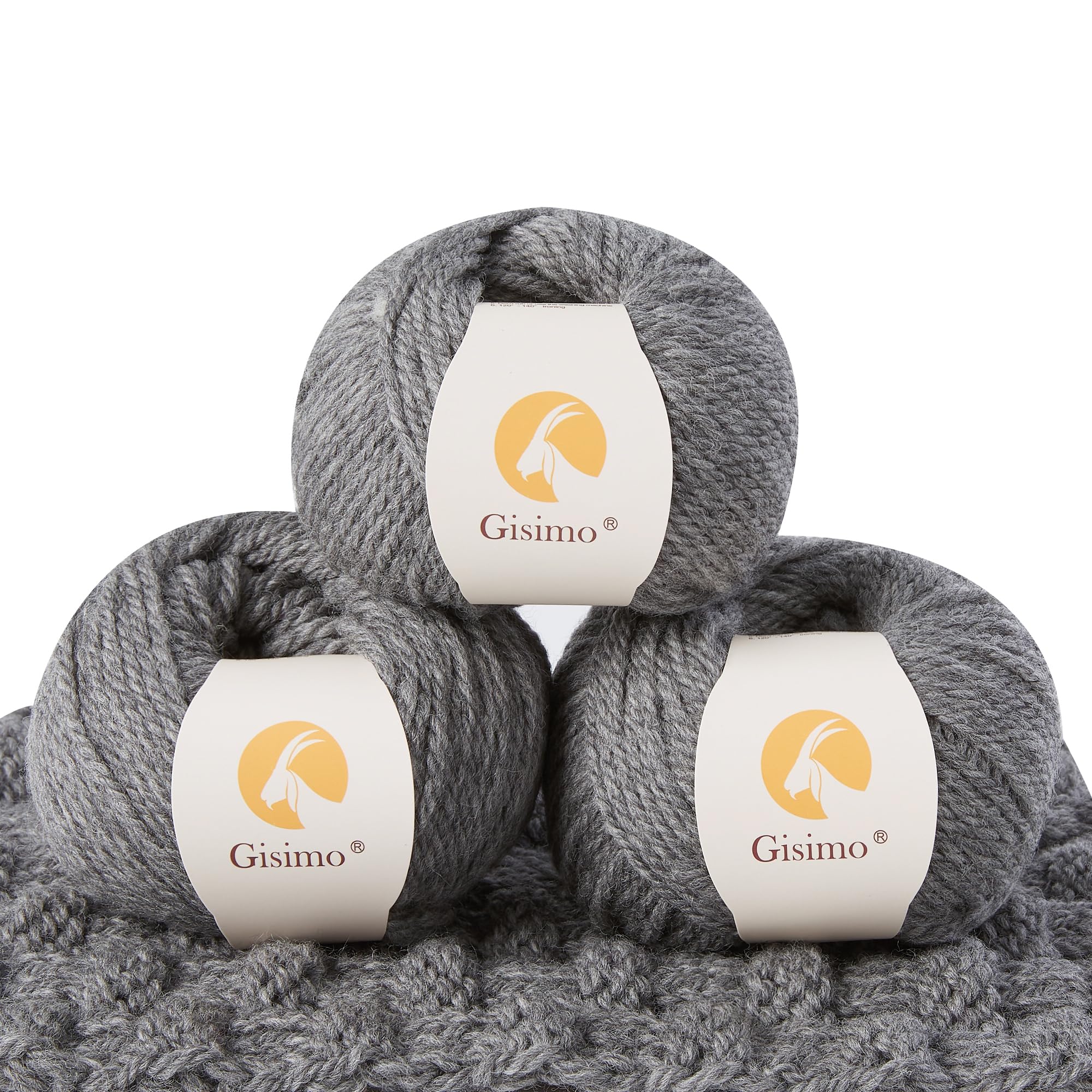 100% Merino Wool Yarn, 3-Ply Luxurious and Soft Yarn for Hand Knitting &amp; Crocheting (Dark Gray, 3Balls)